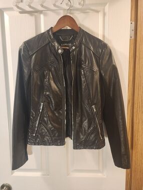 Express Black Moto-Style Faux Leather Jacket